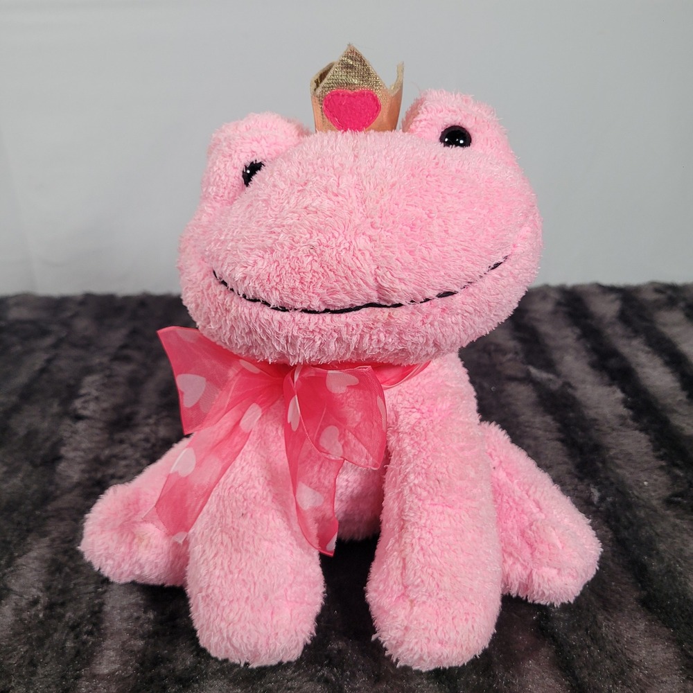 Ty Beanie Buddies Princess Pink Frog Plush Gold Crown Heart Ribbon 2007 10 inch
